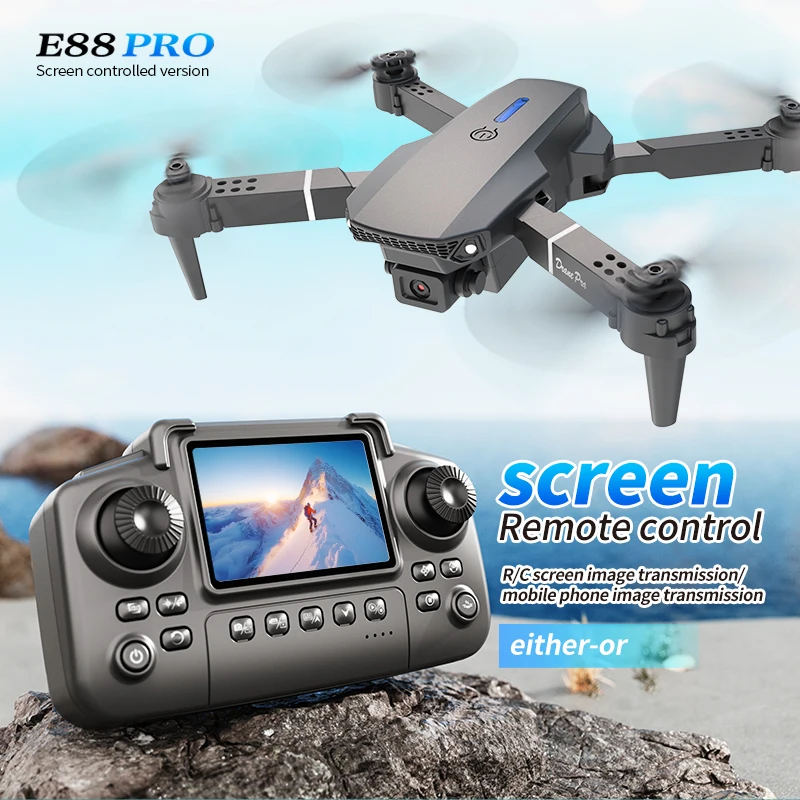 Drone Camera Wide Angle - Drone E88 PRO Profesional dengan Layar