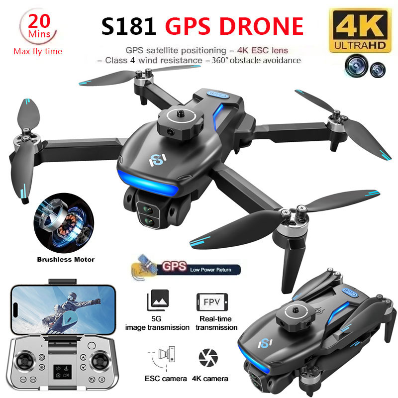 Drone Camera Wide Angle - S181 Drone mainan kamera ganda 4K,